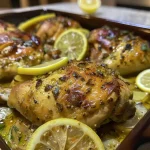 Pollo Limón Romero cocido, mostrando su textura jugosa y la guarnición de romero.