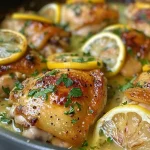 Vista lateral de un platillo de Pollo al Limone con arroz y vegetales.