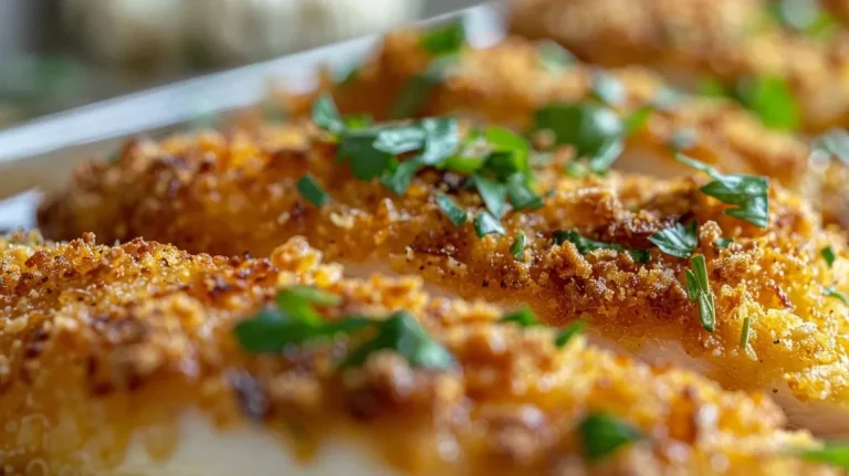 Filete de pollo empanado con una textura crujiente, servido con limón.