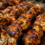 Primer plano de paletas de pollo con una cubierta de salsa BBQ brillante.