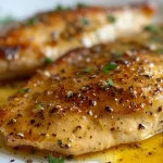 Pechugas de pollo cocinadas con salsa de mostaza y miel.