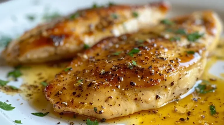 Pechugas de pollo cocinadas con salsa de mostaza y miel.