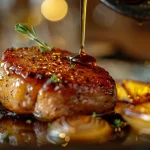 Succulent chicken dish featuring mustard and honey sauce.