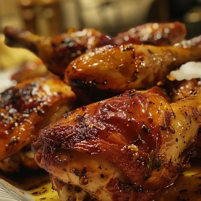 Pollo miel ajo fácil presentado en un plato atractivo.