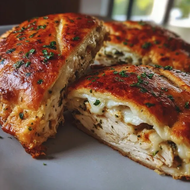 Imagen de un plato con Pechuga de pollo empanizada, decorada con albahaca fresca.