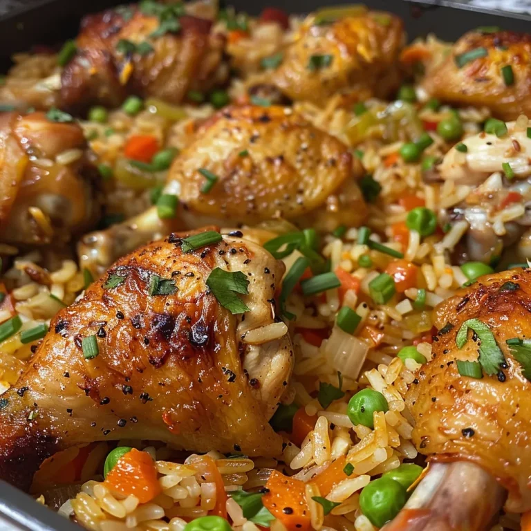 Detalle de una porción de Arroz con Pollo, decorada con verduras frescas.