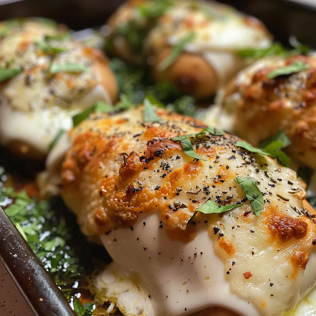 Pechugas de pollo rellenas, mostrando ingredientes frescos y jugosos.