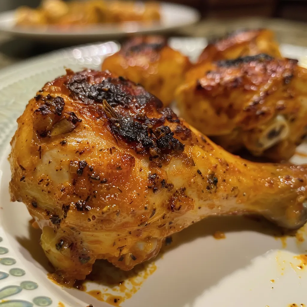 Pollo a la Mostaza servido en un plato, resaltando su brillo y textura.