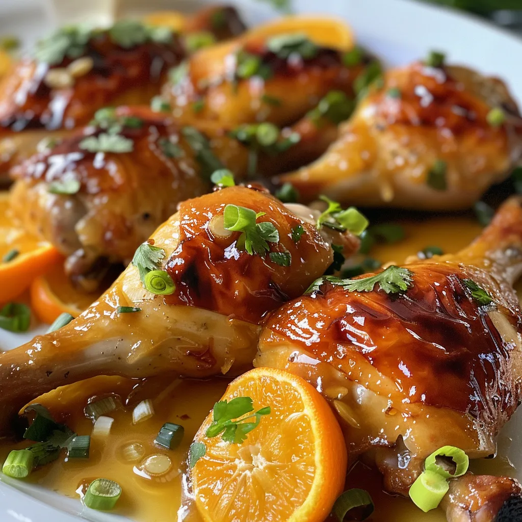Pollo a la Naranja al Estilo Chino, resaltando su textura jugosa y color vibrante.