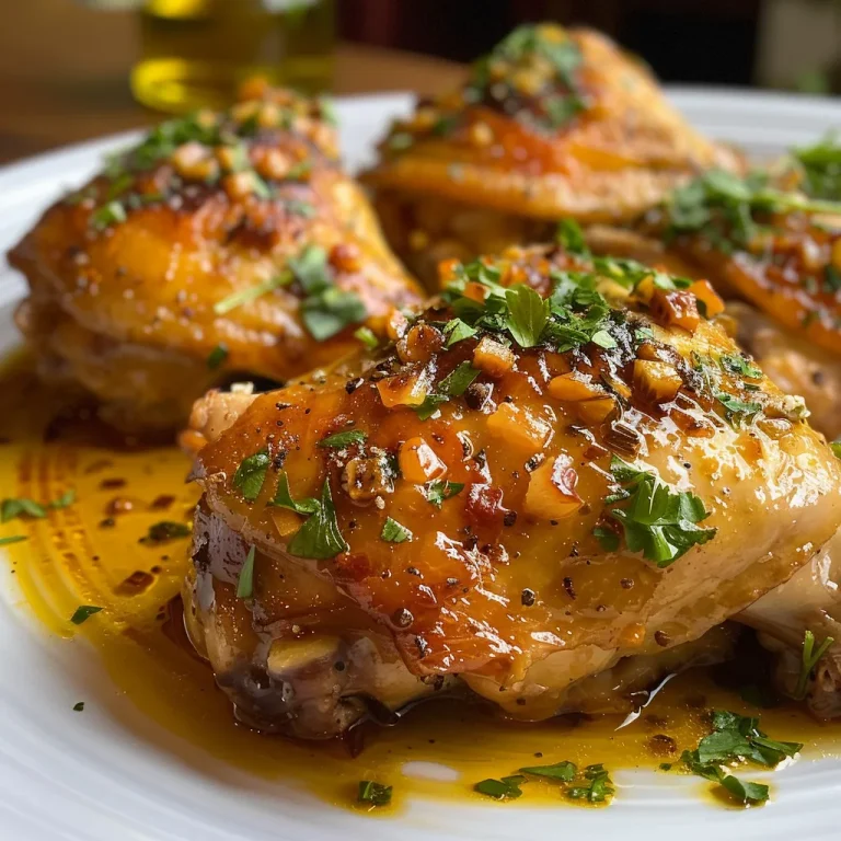 Platos de Pollo al ajillo con ajo y perejil decorativos.