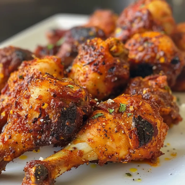 Detalle de los perniles de pollo BBQ sobre una superficie.
