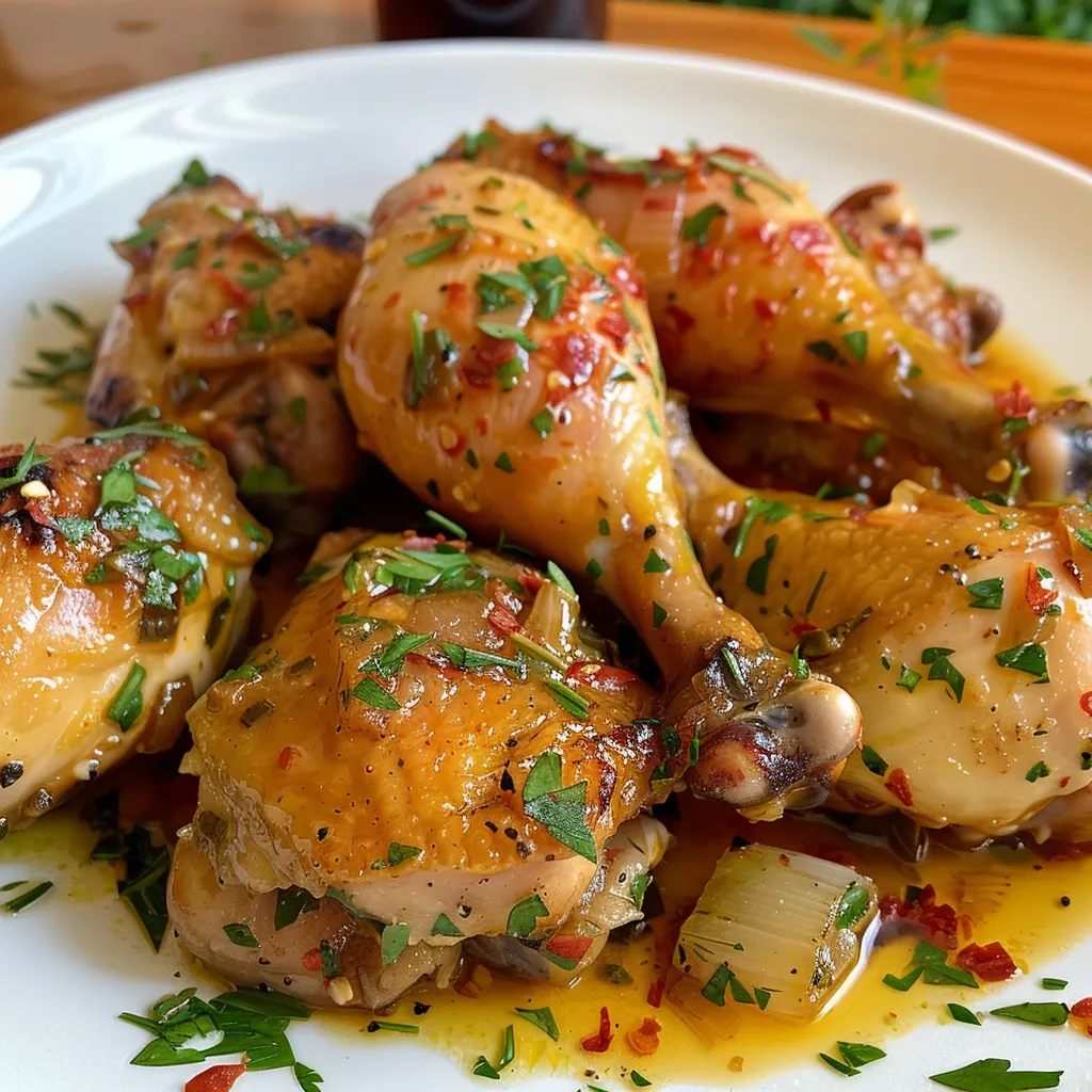 A mouthwatering plate of chicken with beer, onions, and peppers.