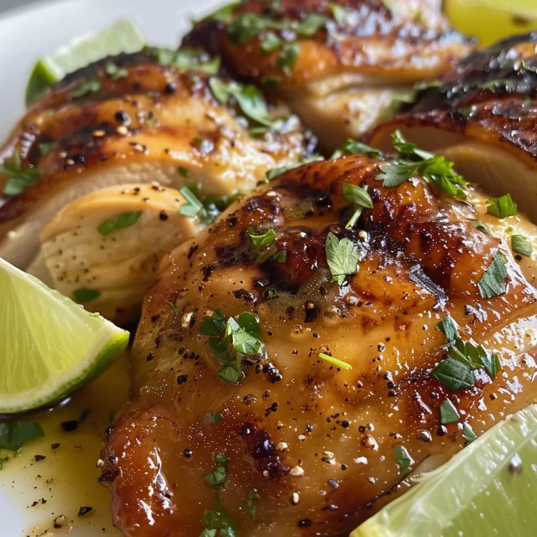 Pollo con Limón servido en una mesa, con ingredientes visibles como ajo y limón.