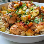 Tiras de pollo y verduras coloridas dispuestas de manera apetecible en un plato.