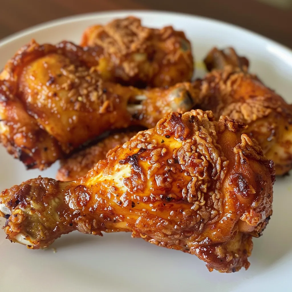 Pollo frito bien presentado, mostrando su piel crujiente y dorada.