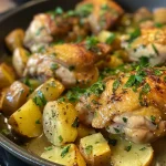 Imagen de un delicioso plato de pollo con papas, capturada con un iPhone 15 Pro.